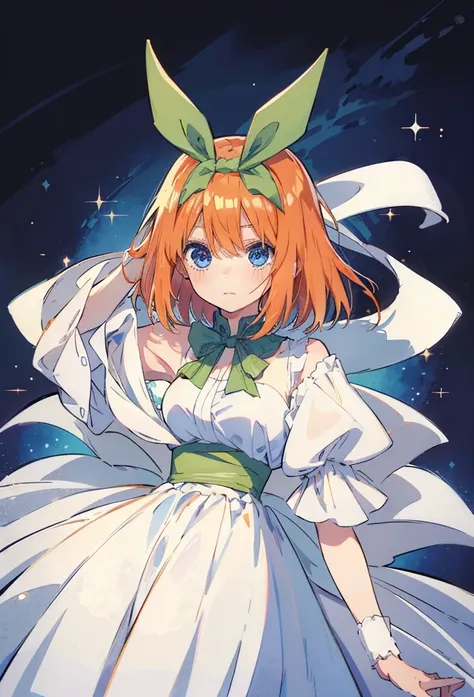 Yotsuba nakano, dancing in the moonlight, dynamic pose, moonlight background, full body, dancing girl, pretty flowing dress, wind, sweet dreamy face, (Old anime, vintage anime, 90s anime style, naoko takeuchi style, masterpiece、top-quality, Official art、Be...