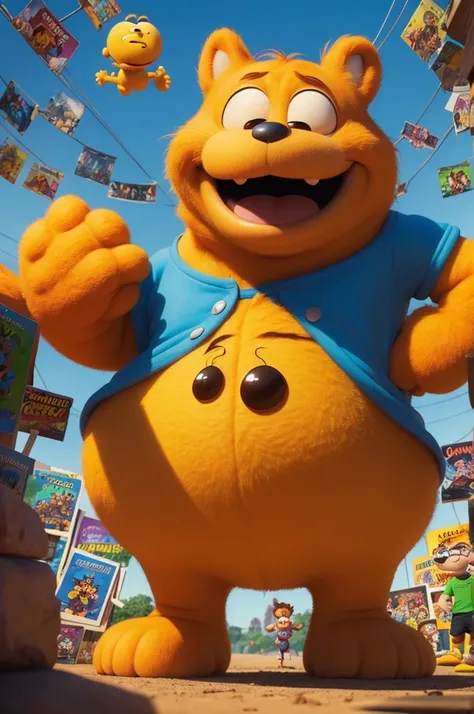 A Disney Pixar-inspired movie poster with title "(Garfield Comic Confusion)". (Garfield along with several comic book characters such as Luluzinha soonpy, Charlie Brown, Monica and Marduke so as not to be erased from the comic book multiverse and so as not...