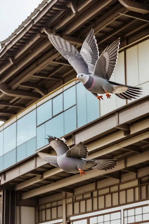 A pigeon flying Asia at work