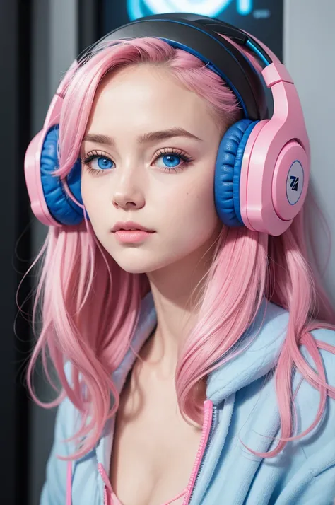  blue eyed with pink gamer headphones