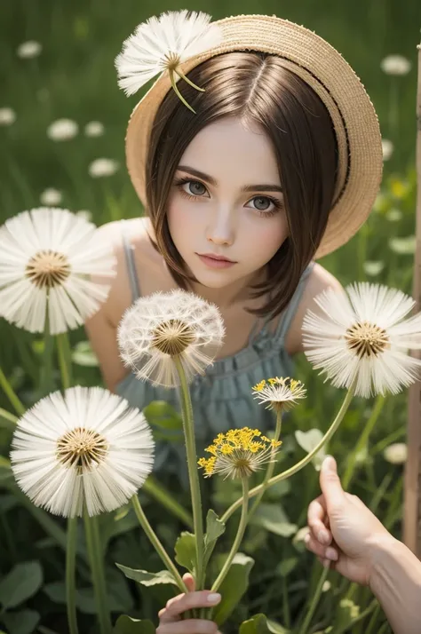 Realistic dandelion flower intertwined with infinity symbol 