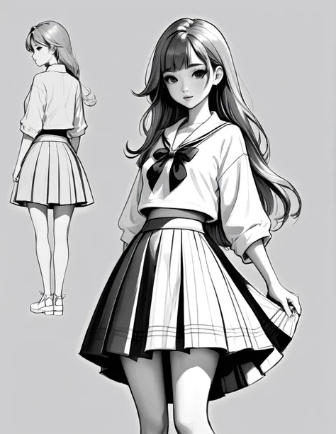 character concept design, line art，clothing design sketch，a skirt，High quality illustrationtiz，meticuloso，pencil drawing，pen painting，