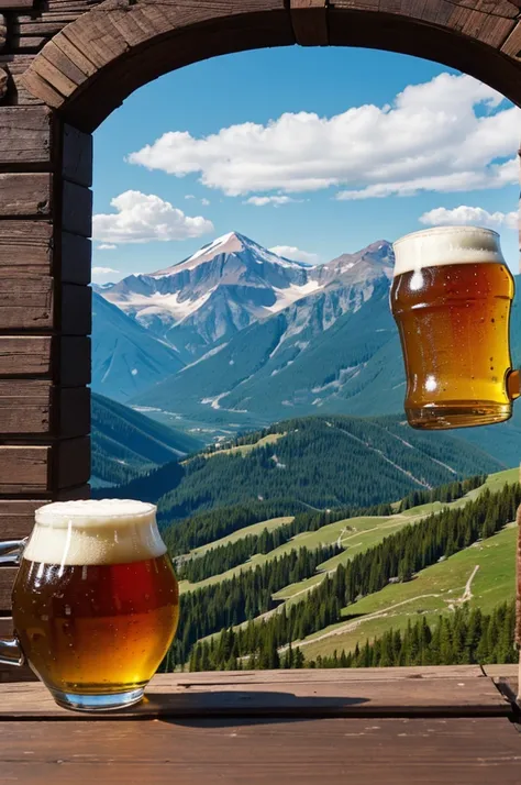 A mountain with a beer in cartoon 