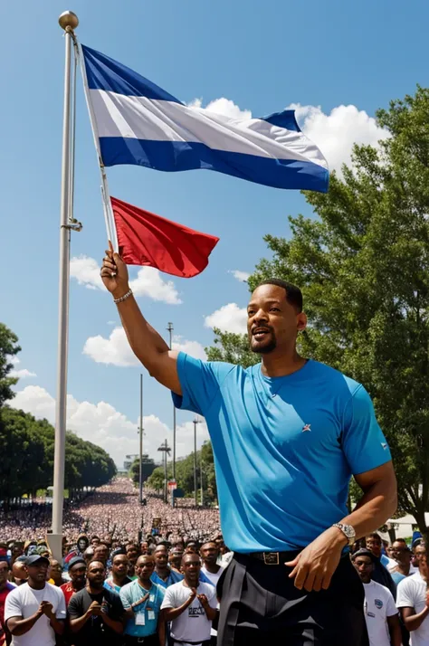 Will Smith raising a Jesus Christ flag