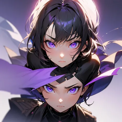 Gorgeous girl, perfect  face, cute face, has a serius expression and thoughtful look, purple eyes, sharp eyes, short black hair with, wears a world war outfit, imperial presence, small breasts, anime style, ufotable style.