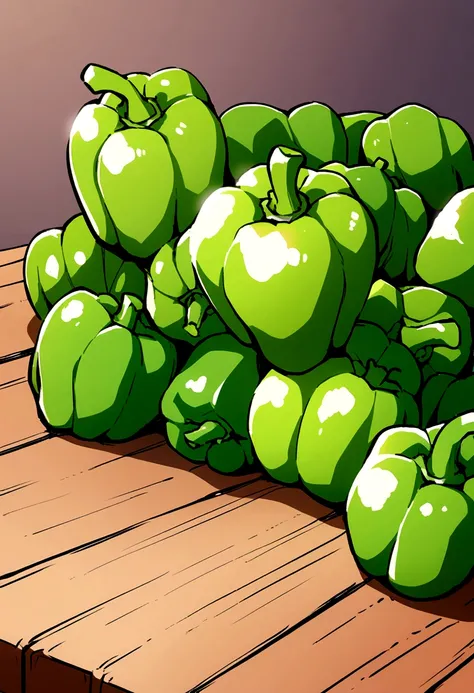 a pile Green Bell pepper on table 