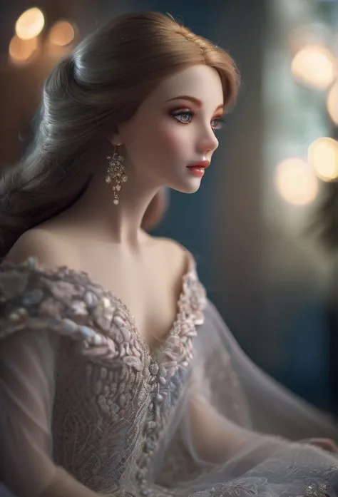 doll, long hair, beautiful detailed eyes, beautiful detailed lips, extremely detailed face, longeyelashes, porcelain skin, elegant pose, intricate dress, cinematic lighting, ethereal atmosphere, soft colors, dreamlike, cinematic, masterpiece, photorealisti...