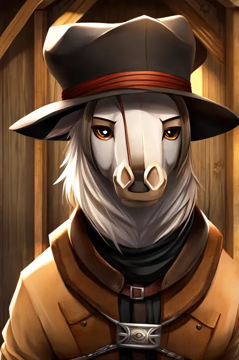 A cute little stallion，Imitate the bandits in CS，Wearing a gangster hat，Only two eyes are exposed，Cover your face