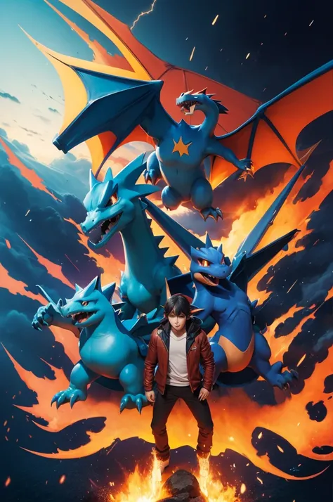 Mega charizard x, Mega charizard Y, Charizard, charmilion, Charmander.