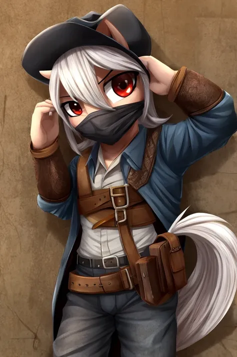 A cute pony，Imitate the bandits in CS，Wearing a gangster hat，Only two eyes are exposed，Cover your face