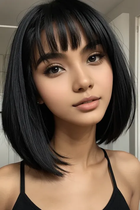 Slim straight black hair girl