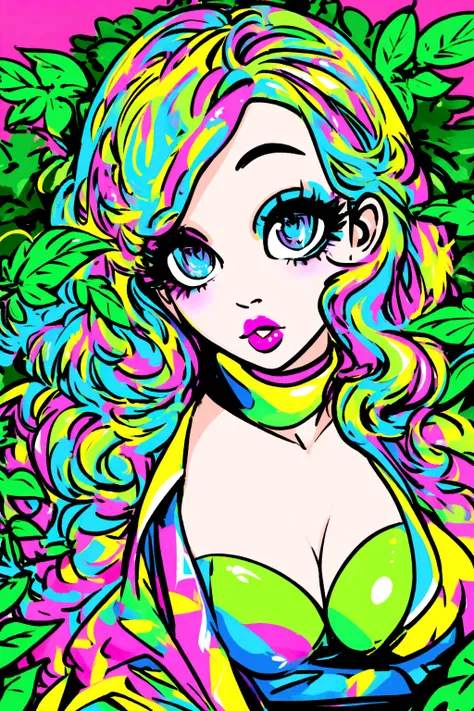 avatar for a PR channel "DRUGSNET CHANNEL " in neon colors with marijuana leaves and a sexy girl in the style of pop art and GTA,hyperdetailing ,maximum drawing depth ,