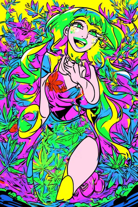 avatar for a PR channel "DRUGSNET CHANNEL " in neon colors with marijuana leaves and a sexy girl in the style of pop art and GTA,hyperdetailing ,maximum drawing depth ,