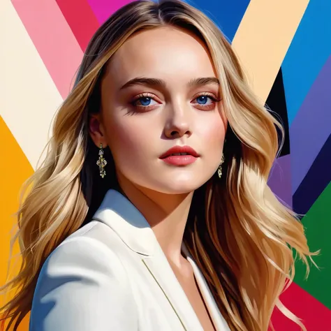 Young woman leighton Meester, Alicia Vikander blonde hair girl, Dakota Fanning,minimalist art, abstract, bold colors, 1girl, beautiful detailed eyes, beautiful detailed lips, extremely detailed face, long eyelashes, portrait, digital painting, oil painting...