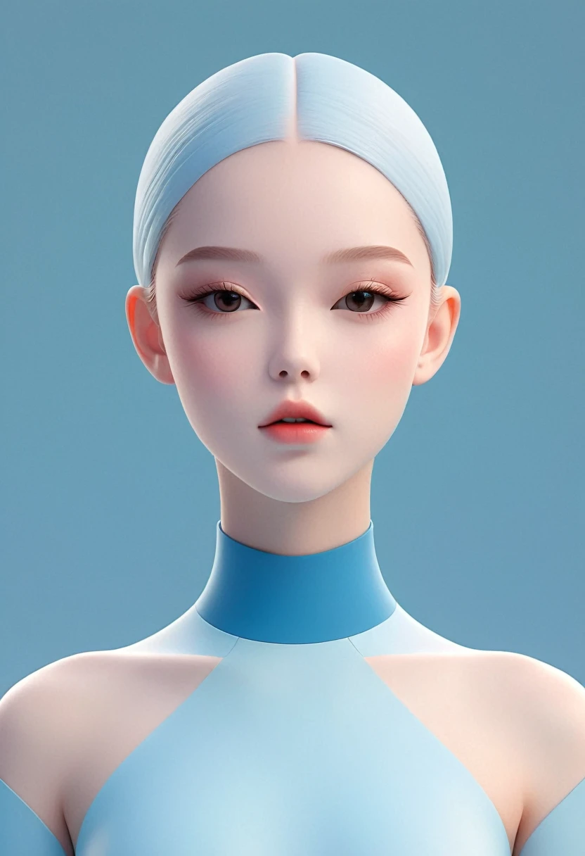 in the style of a 3D digital illustration, girl, front view, symmetric, minimalist, solid background, high resolution and ultrahigh definition, volumetric lighting. --ar 3:4 --niji 6