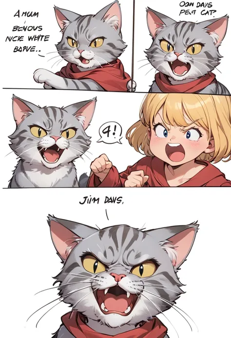 Jim Davis cartoons, A humor and Expressive cartoon of an angry grey cat, permanent,Pure white background, humor, Expressive, angry, Gray--ar 3:4-6.0