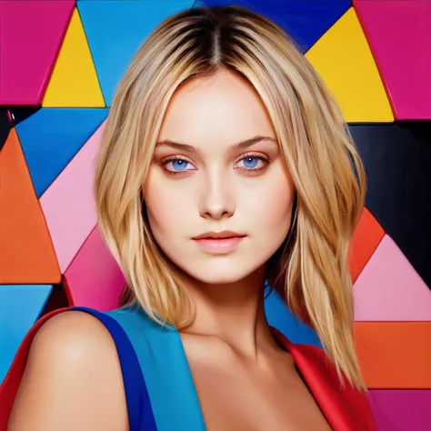 Young woman leighton Meester, Alicia Vikander blonde hair girl, Dakota Fanning,minimalist art, abstract, bold colors, 1girl, beautiful detailed eyes, beautiful detailed lips, extremely detailed face, long eyelashes, portrait, digital painting, oil painting...