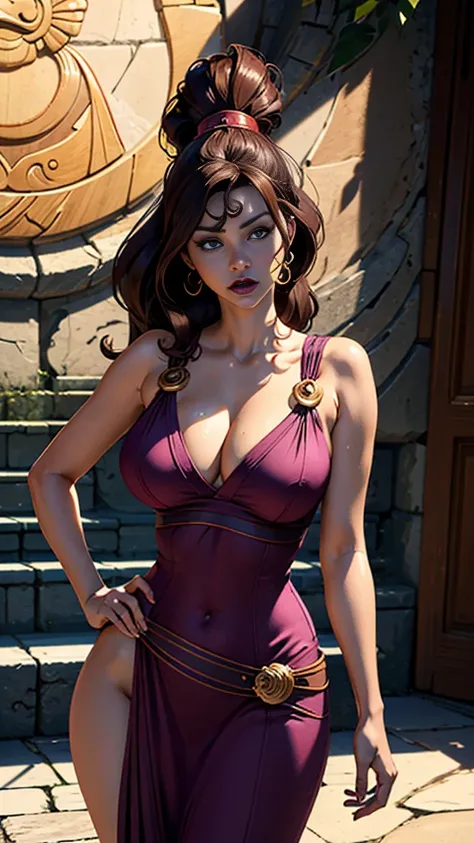 extremely delicate and beautiful, Amazing, finely detail, masterpiece, ultra-detailed, highres,best illustration, best shadow,intricate,sharp focus,  high quality, Megara, Megara from Disney, solo, long brown hair, curvy, milf, giant breasts, sexy body, ge...