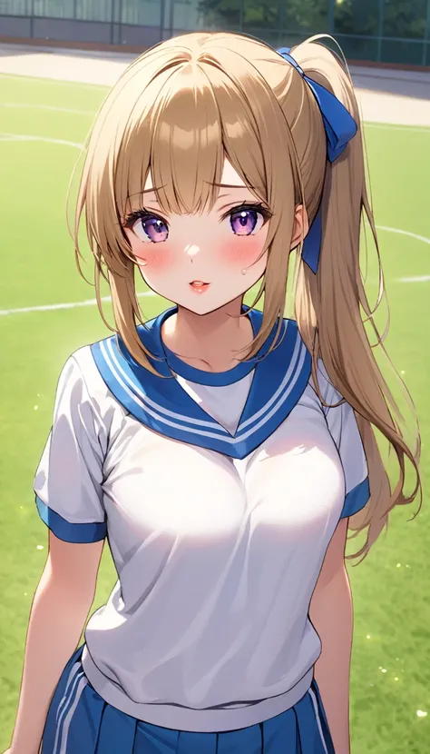 {{{{{16k,Ultra High-resolution realistic photograph of neat virgin first-year junior high school girls in School-designated gym uniform with junior high ribbon as pretty as a actress in Grass schoolyard, Shes in the first year of middle school, but shes to...