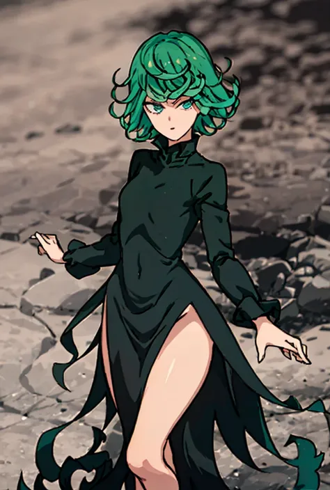 (beste-Qualit, 8K, 12), 1 girl, tatsumaki, Short Hair Hair, green hair,  , the perfect body, ultra detail face, detailed lips, Slender Eyes, gown, stands, enticing, Excited, convex areolas, steam, From Bottom