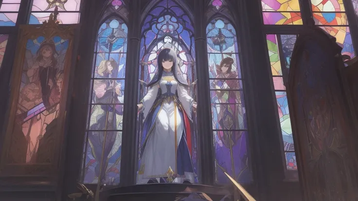 tarot
justice
axis、young woman、smile、Blue Hogow、Cathedral in the background((Stained glass))、Valentine&#39;s Chocolate、Surrounded by believers、Light tones、Gothic style、Decorative edging design。
,Add_Details:1, Add_Details:0, Add_Details:0.5