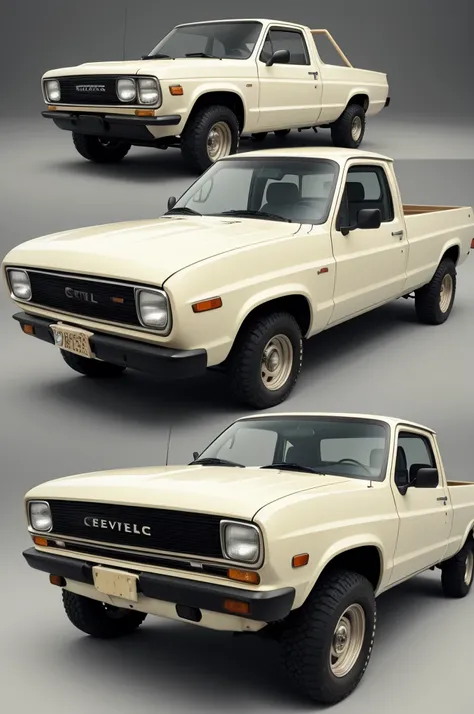 A homemade pickup truck made from a Chevette with high suspension and a wooden body. Ultra realism and high quality 