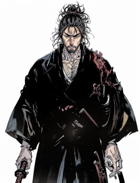 close up of a person holding a katana, portrait of samurai, handsome guy in demon slayer art, dark cloaked necromancer, musashi ...