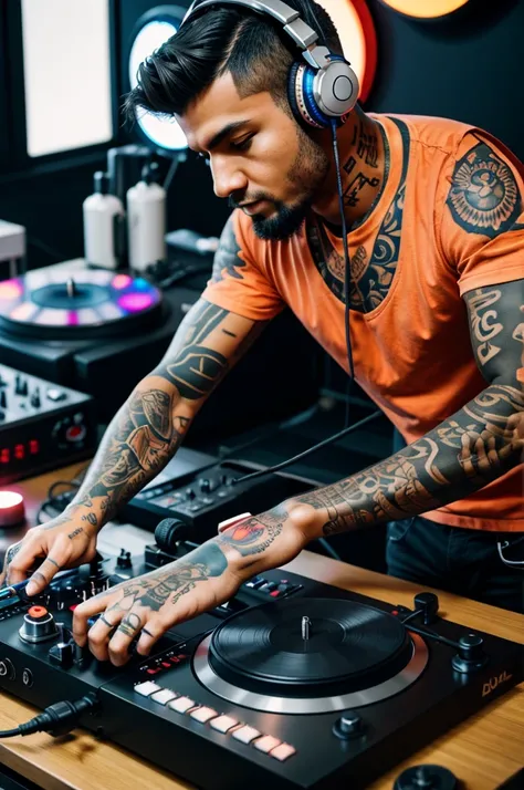 tattooing,turntable,dj,microphone,headset