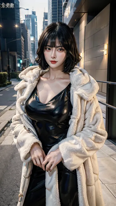 fubuki,,fubuki (One Punch Man),1 girl,jewelry,long dress,fur coat,Beauty、beautiful woman、beautiful face