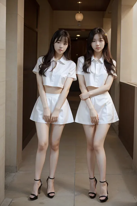 Korean twins wearing high heels and showing off their legs, they are both submissive to me