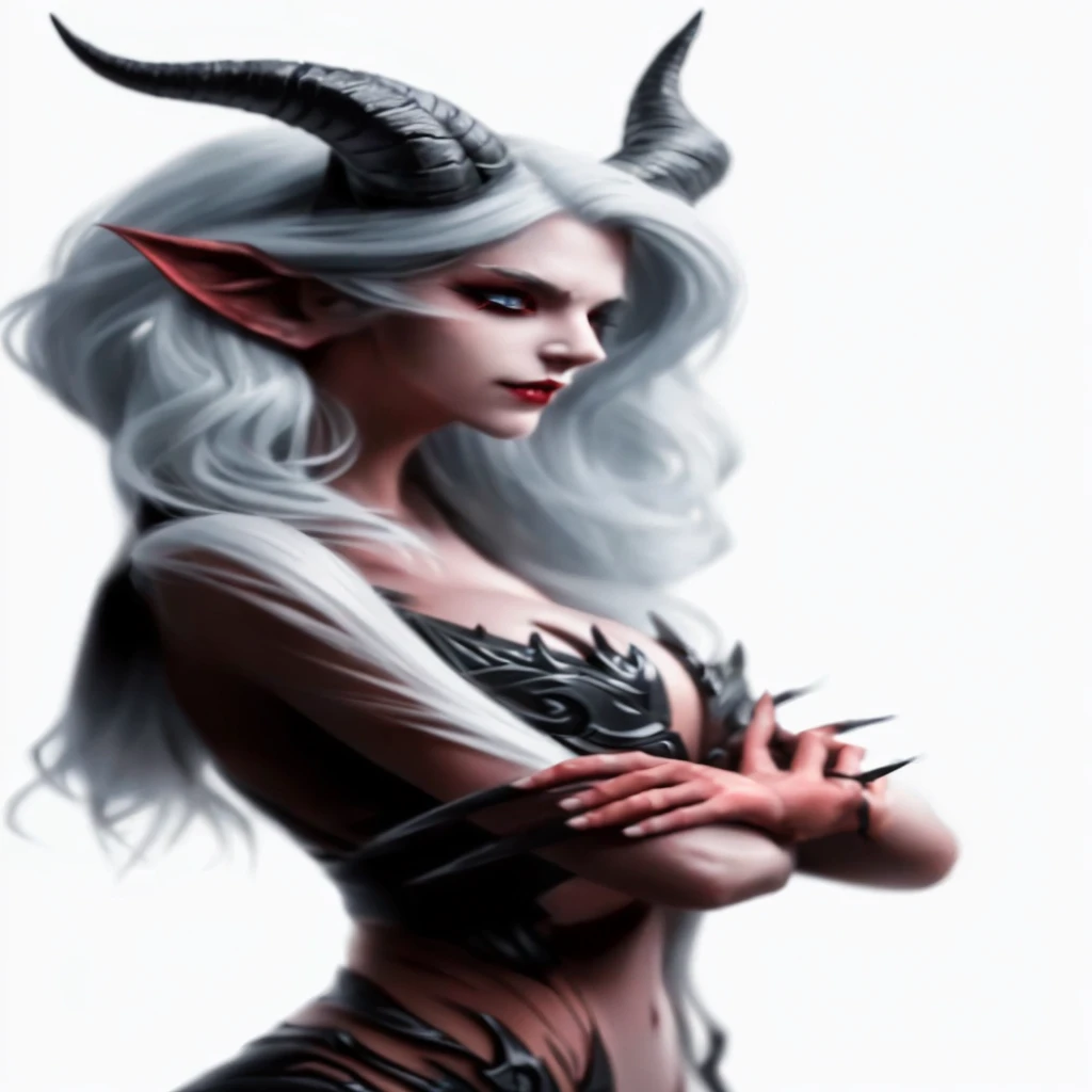 a demon with horns and white hair is posing for a picture, female succubus, a demon, demonic skin, necrotic demon skin, hyperdetailed fantasy character, dark demon succubus, portrait of an demon queen, demon princess, of an elden ring demon, demon characte...