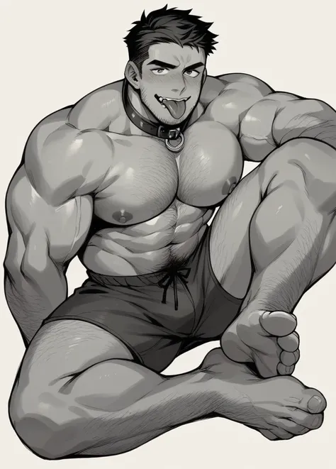 Muscle boy wearing Collar
Showing feet 
Tongue out
No body hair