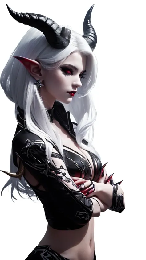 a demon with horns and white hair is posing for a picture, female succubus, a demon, demonic skin, necrotic demon skin, hyperdetailed fantasy character, dark demon succubus, portrait of an demon queen, demon princess, of an elden ring demon, demon characte...