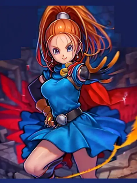 DQ6 Barbara, High Ponytail, dress, Large Breasts, (Highest quality, Tabletop, RAW Photos, Super detailed:1.2), One Girl Solo, View your viewers, smile, flare skirt, The wind blows and the skirt flutters, Pose that emphasizes the buttocks, from the front, C...