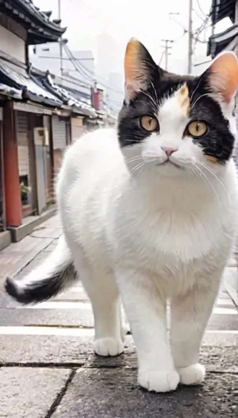 Three-haired cat、cute cat、Look at this、A perfect cat drawing、Walking Cat、stray cat、Japanese cityscape、