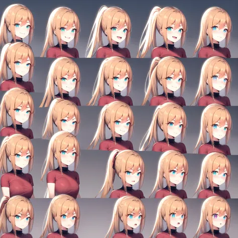 1 girl,three-quarters view from the right,gray background,facial expression expressions,the same person,9 facial expressions,gri...