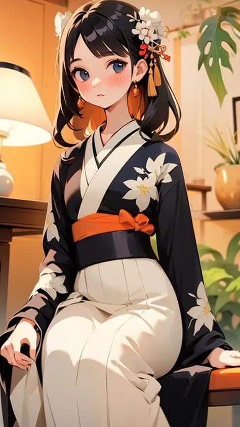 Tabletop, Highest quality, Very delicate and beautiful girl,Very delicate and beautiful, World Masterpiece Theatre, Very detailedな, Very detailed, Highest quality, Very beautiful silky black hair,kimono,Japanese Clothing,落ち着いた色合いのkimono,ナチュラルカラーのkimono, Hi...