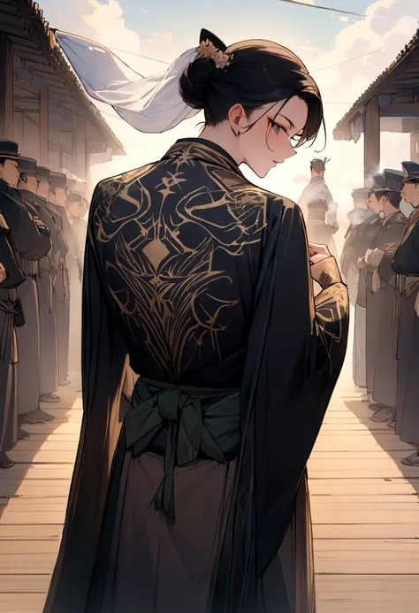 Masterpiece, Best Quality, samurai in kimono, fabric that flows in the air, officer, boreal steppe, SFW with francoisef&#39;s name written on the back