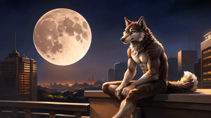 ((Solo)), male people, anthro wolf, (Multi-colored fur, White-brown:1.3), ((Wolf face, Big eyes, White eyelids, Blue pupil, Slim:1.2) (Tough, Calm expression:1.2)), (Height 2.1 meters,Tail length 1.5m), Abs, Slim, pinging, (Correct anatomy), (Contour bone:...