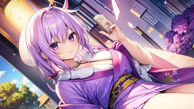 woman　clear　Light purple hair　　kimono　　Anime Style　reading　artist
