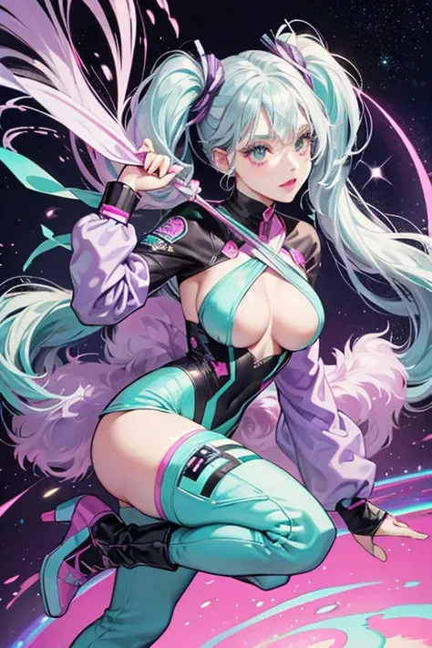 Glamstronaut has teal hair that is tied into two pigtails with silver hair ties to match her outfit color. She has dark brown eyes, pink eye-shadow and silver lipstick.

As an Ultra-Rare, she is both a heat and cold color changer, with her heat change cons...