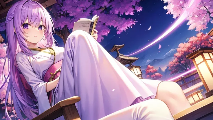 woman　clear　Light purple hair　　kimono　　Anime Style　reading　artist
