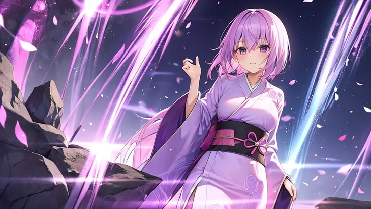 woman　clear　Light purple hair　　kimono　　Anime Style　inflammation
