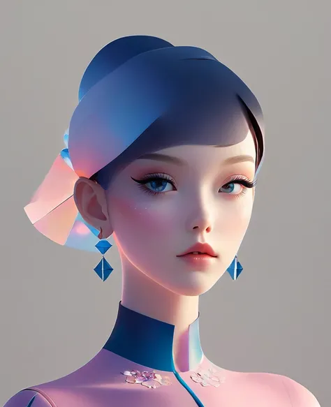 in the style of a 3D digital illustration, girl, front view, symmetric, minimalist, solid background, high resolution and ultrahigh definition, volumetric lighting. --ar 3:4 --niji 6