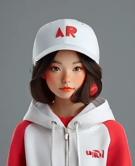 in the style of a 3D digital illustration, girl, front view, symmetric, minimalist, solid background, high resolution and ultrahigh definition, volumetric lighting. --ar 3:4 --niji 6