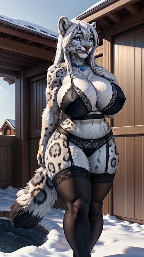 Draft Sketch (sfw)))), uploaded the e621, beautiful and detailed,woman (((female))) ((anthro)) Snow leopard, Ross Tran, by ruan jia, by zaush, by foxovh, lighting cinematic, seductor, Snow leopard big fluffy tail, thighighs, (giant chest) foxovh 1girls ai_...