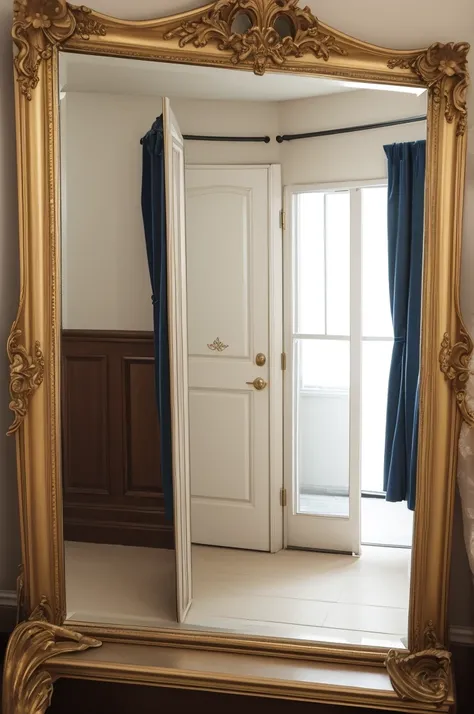 A mirror with a theater mask in the middle