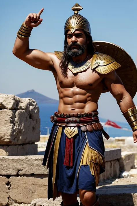 Generate a high quality image of a greek warrior, no background, lots of details