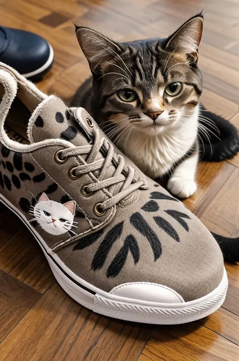 A cat stuffed inside shoes