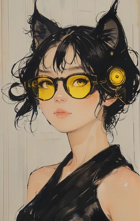 anime girl wearing sunglasses in her hair, guweiz style artwork, digital illustration style, anime style illustration, anime sty...